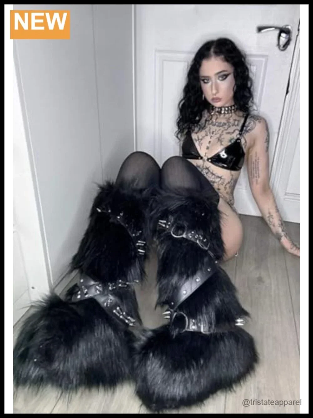 Faux Fur Knee High Platform Boots with Buckle Straps